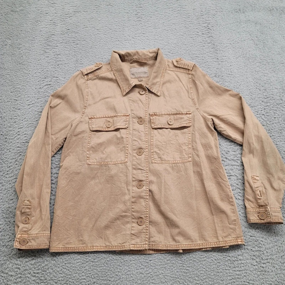 Lucky Brand Shirt Womens Medium‎ Tan Western Cowboy Long Sleeve Pockets Casual